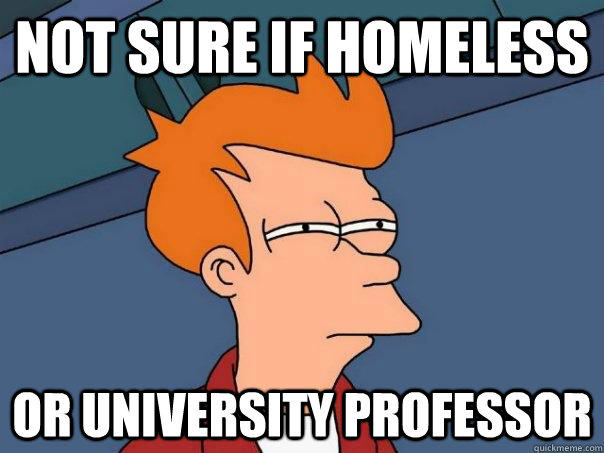 Not sure if homeless Or university professor