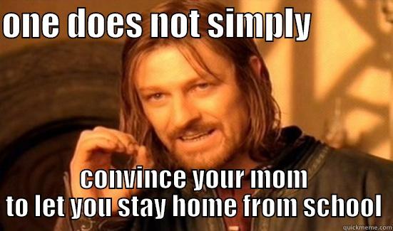 i hate naming these things - ONE DOES NOT SIMPLY             CONVINCE YOUR MOM TO LET YOU STAY HOME FROM SCHOOL Boromir