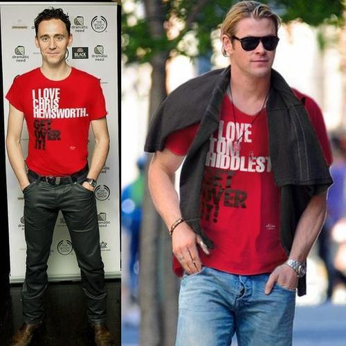 Bromance between Tom Hiddleston and Chris Hemsworth